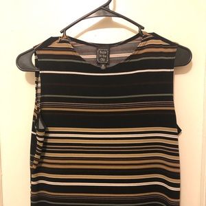 Black tank top with tan & white stripes